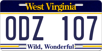 WV license plate ODZ107