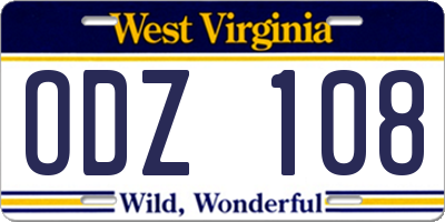 WV license plate ODZ108