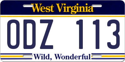WV license plate ODZ113