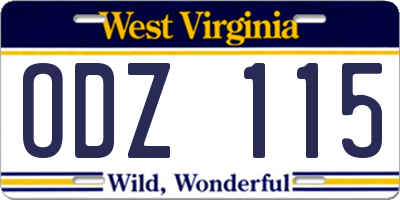 WV license plate ODZ115