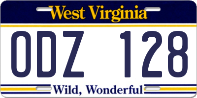 WV license plate ODZ128