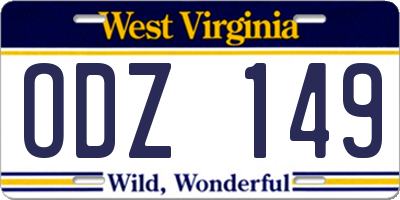 WV license plate ODZ149