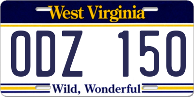 WV license plate ODZ150