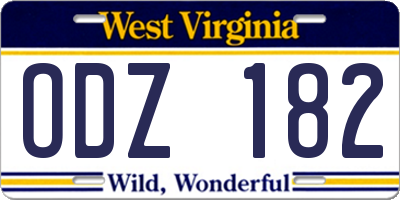 WV license plate ODZ182