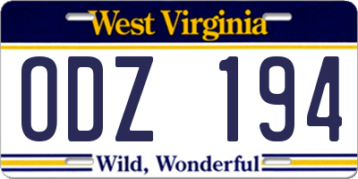WV license plate ODZ194