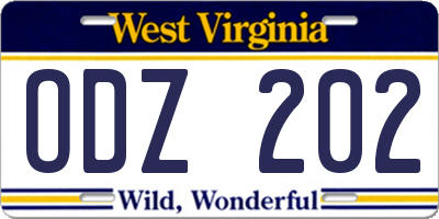WV license plate ODZ202