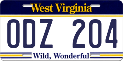 WV license plate ODZ204