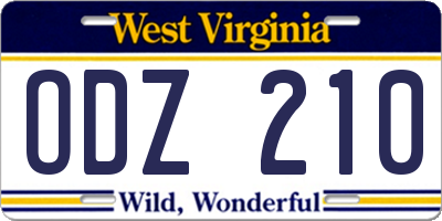 WV license plate ODZ210