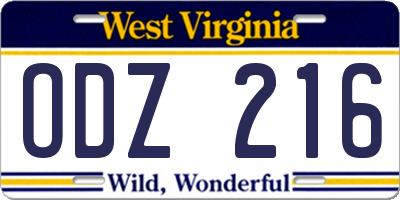 WV license plate ODZ216