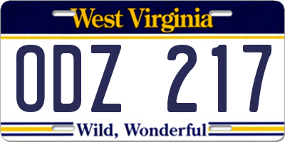 WV license plate ODZ217