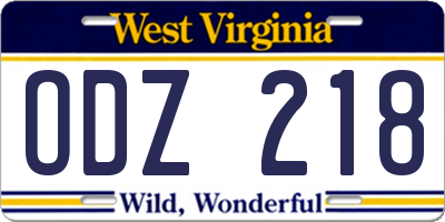 WV license plate ODZ218