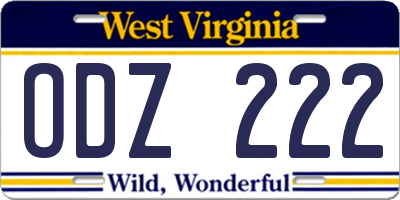 WV license plate ODZ222