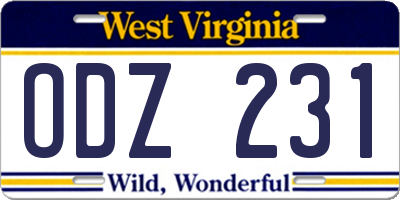 WV license plate ODZ231