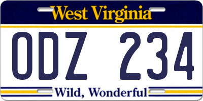 WV license plate ODZ234