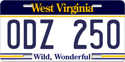 WV license plate ODZ250
