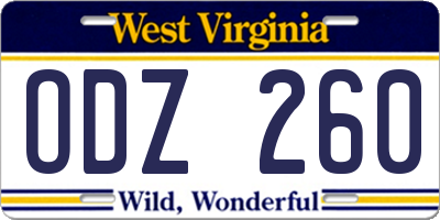 WV license plate ODZ260