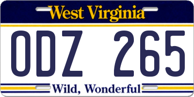 WV license plate ODZ265