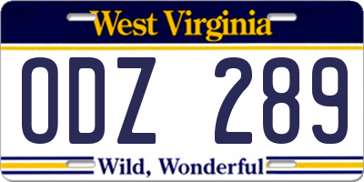 WV license plate ODZ289