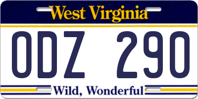WV license plate ODZ290