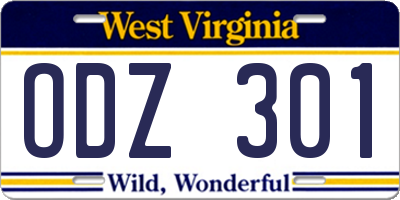 WV license plate ODZ301