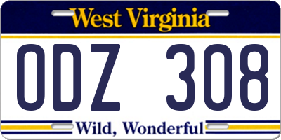 WV license plate ODZ308