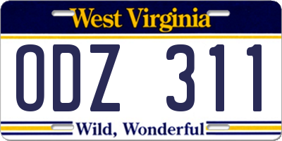 WV license plate ODZ311