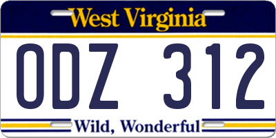 WV license plate ODZ312