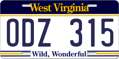 WV license plate ODZ315