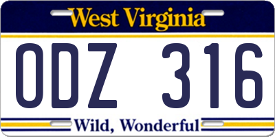WV license plate ODZ316