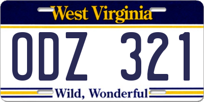 WV license plate ODZ321