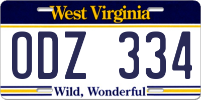WV license plate ODZ334