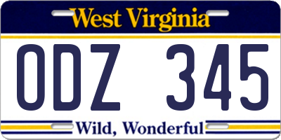 WV license plate ODZ345
