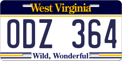 WV license plate ODZ364