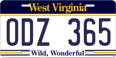 WV license plate ODZ365