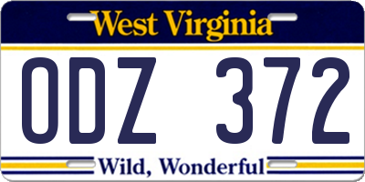 WV license plate ODZ372