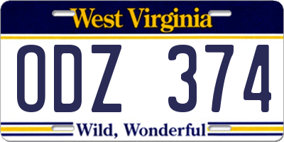 WV license plate ODZ374