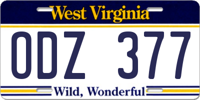 WV license plate ODZ377