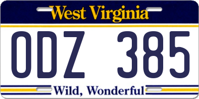 WV license plate ODZ385