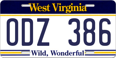 WV license plate ODZ386
