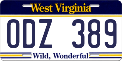 WV license plate ODZ389