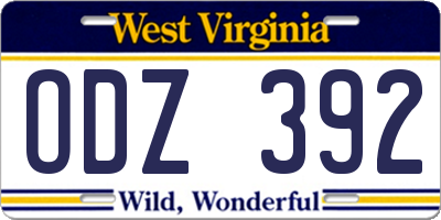 WV license plate ODZ392