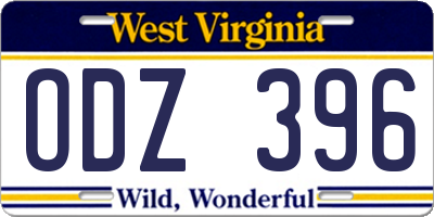 WV license plate ODZ396