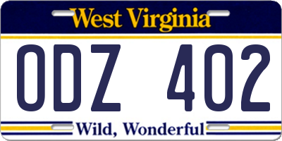 WV license plate ODZ402