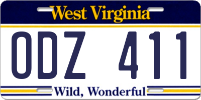 WV license plate ODZ411