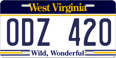 WV license plate ODZ420
