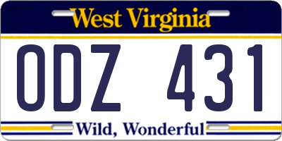 WV license plate ODZ431