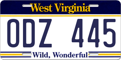 WV license plate ODZ445