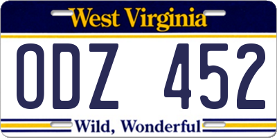 WV license plate ODZ452
