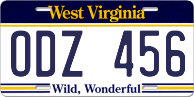 WV license plate ODZ456