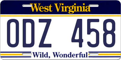 WV license plate ODZ458